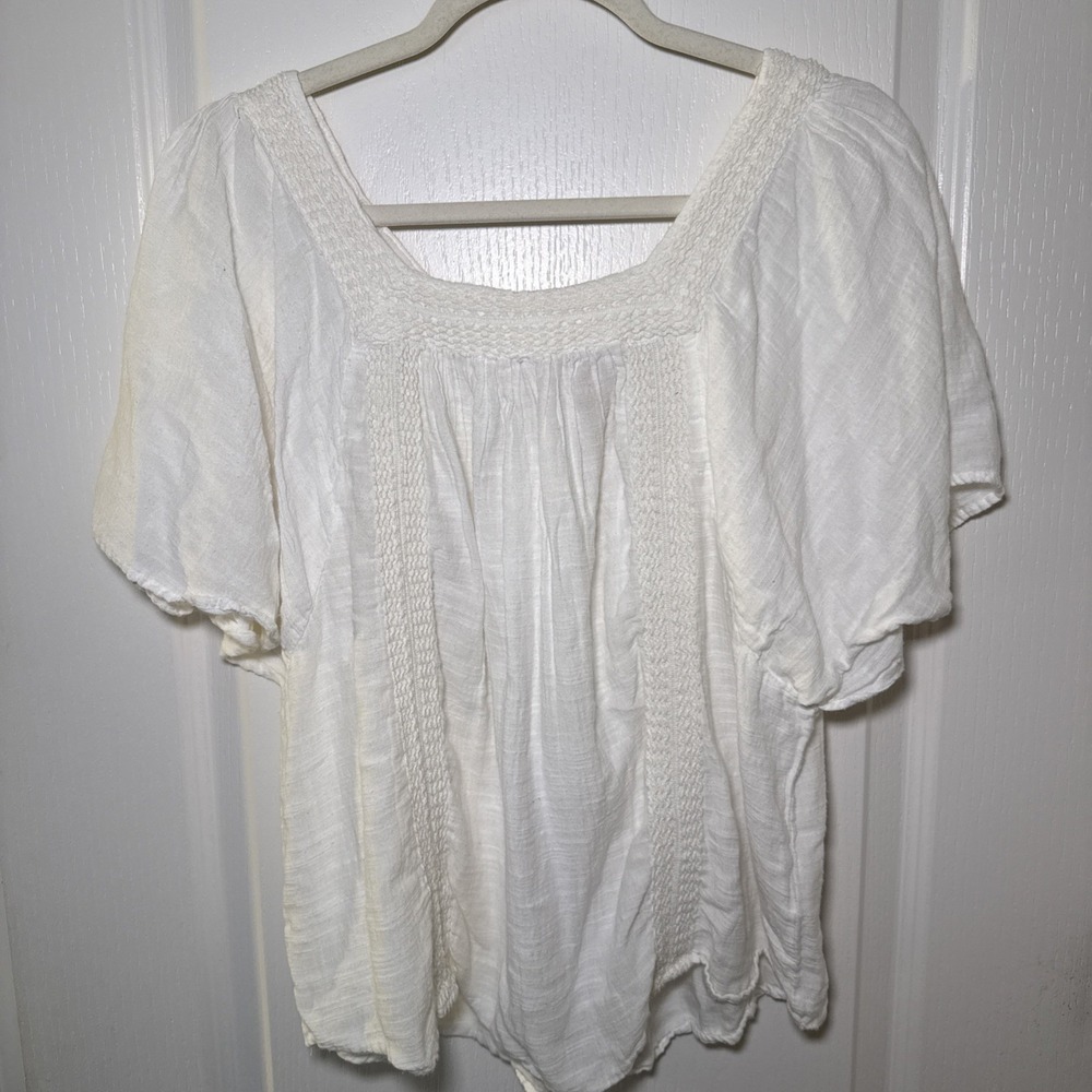 Philosophy Republic Clothing Peasant Top XL Ivory Boho Crochet Gauze Flutter Slv